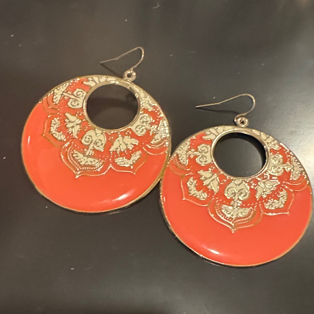 Elegant Gold and Orange Earrings